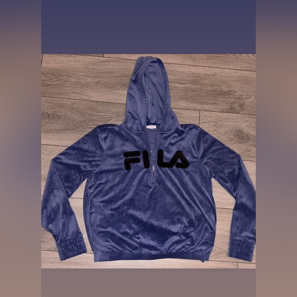 FILA Size Small Y2K Velour Velvet Pullover Sweatshirt Purple Quarter Zip EUC - Picture 1 of 6